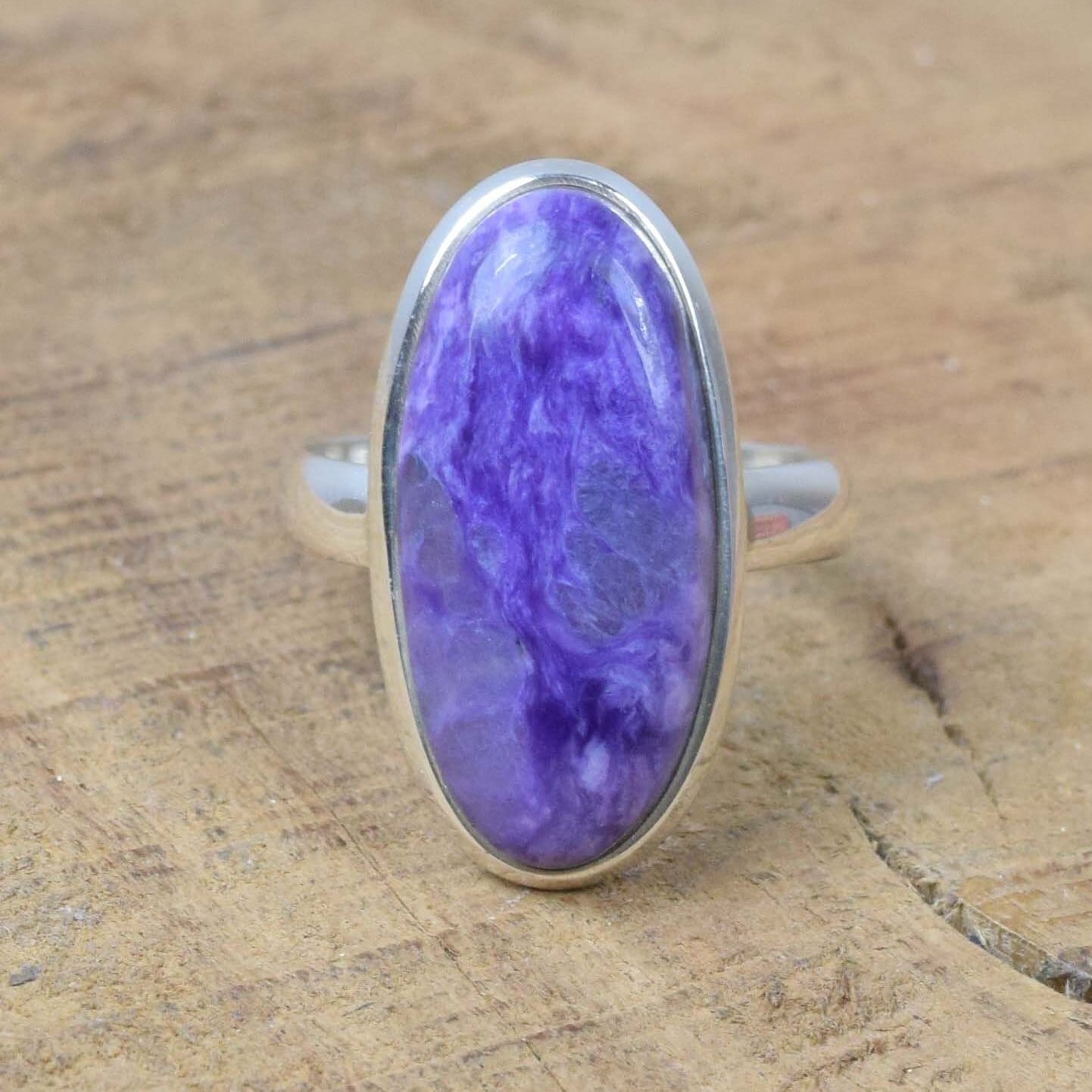 Handmade Purple Charoite Ring, 925 Sterling Silver Oval Gemstone