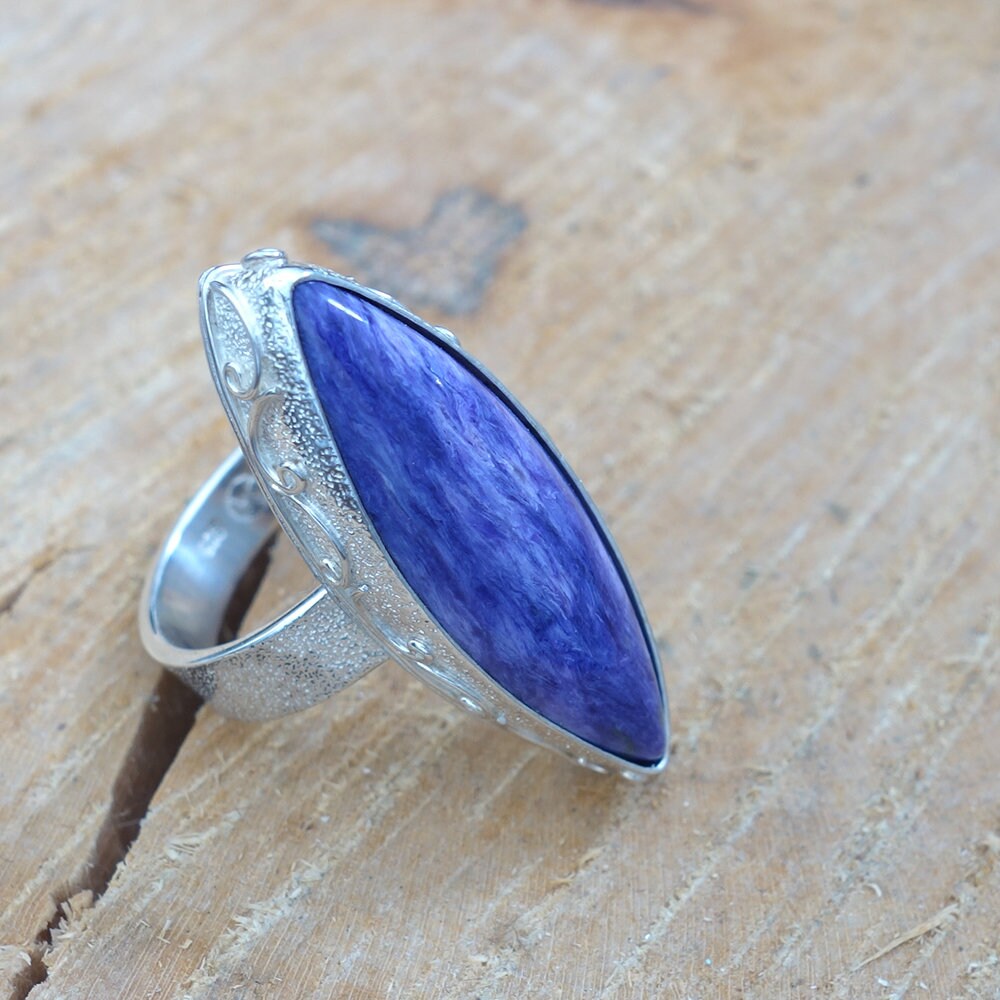 Charoite Ring Charoite Jewelry Nice Hammered Design Size 8 Handmade Jewelry Bali Jewelry