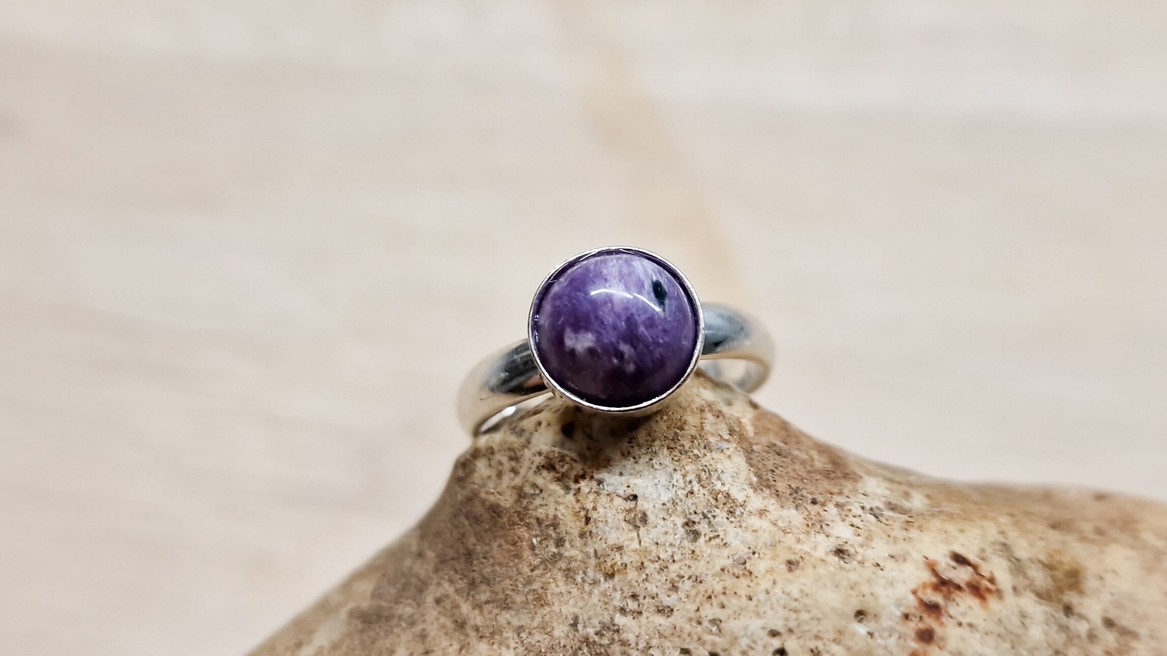 Minimalist Purple Charoite Ring. 925 Sterling Silver Rings For Women. Reiki Jewelry. Violet Flame Ring. Adjustable Ring Uk. 8mm Stone