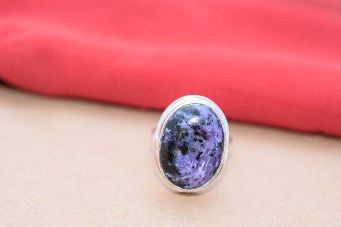 Natural Charoite Gemstone Ring In 925 Sterling Silver, Purple Charoite Rings, Designer Statement Rings, Proposal Ring, Artisan Ring, Gift