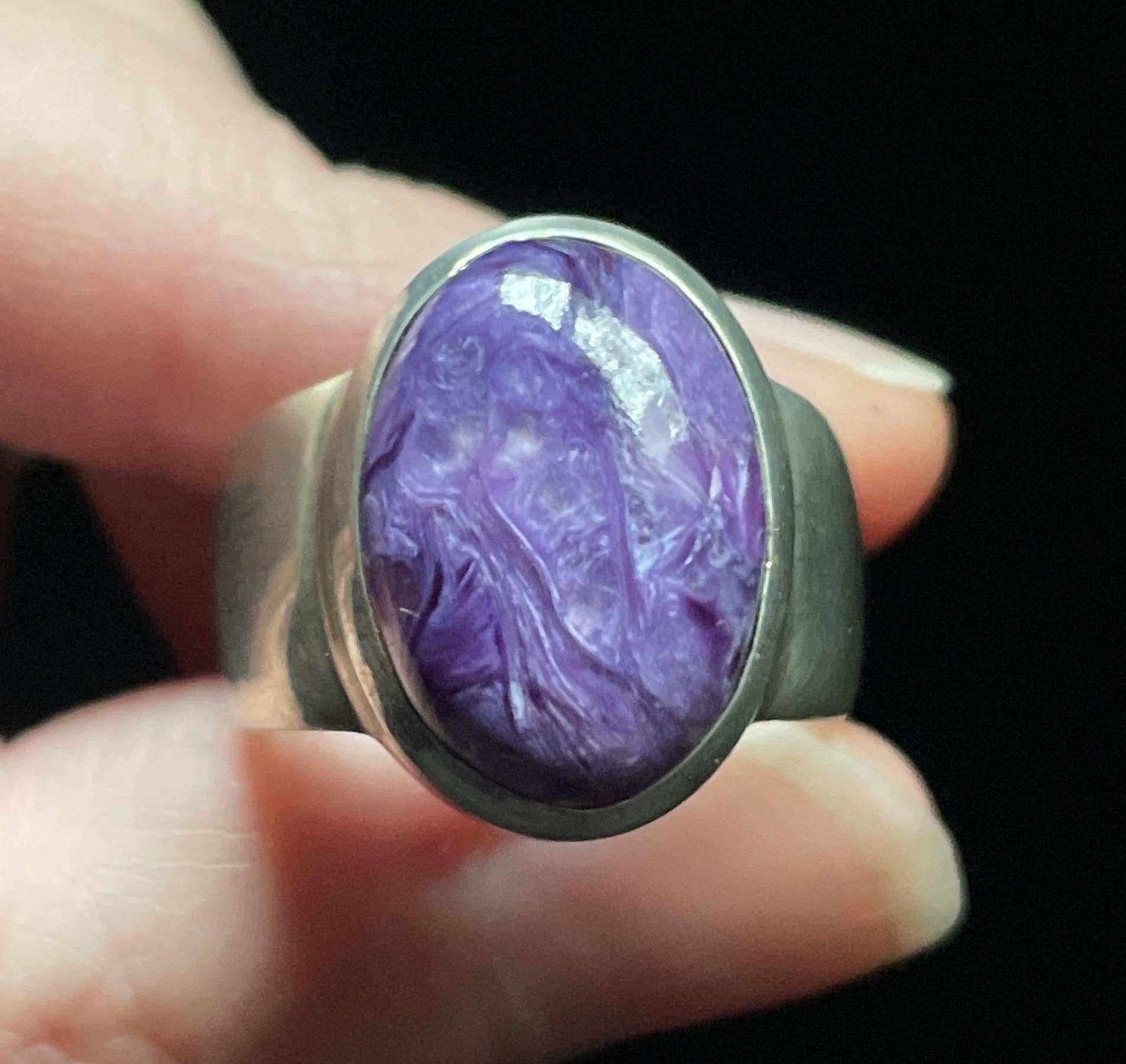 Natural Charoite Ring, Size 8.5 Usa, Handmade With Solid Sterling Silver, Beautiful Purple Perfect Gift!