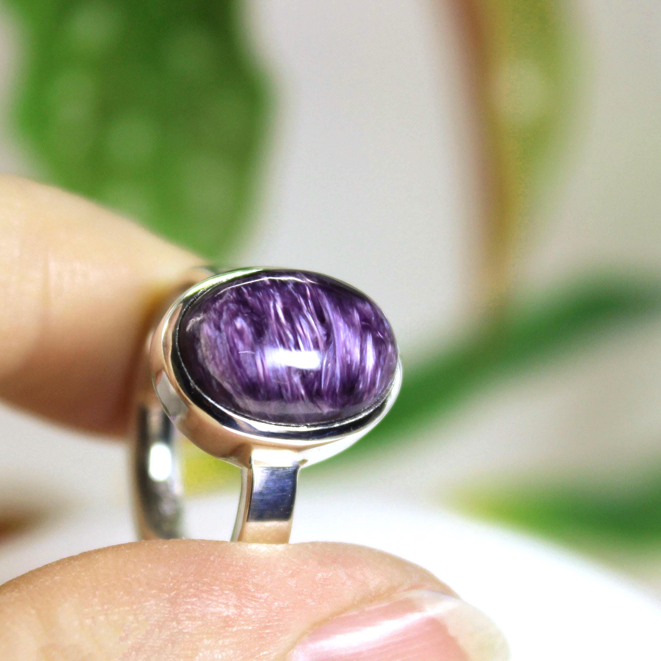 Oval Charoite Ring: 925 Sterling Silver, Size 8.5-9 Oval Charoite Ring: 925 Sterling Silver, Size 8.5-9