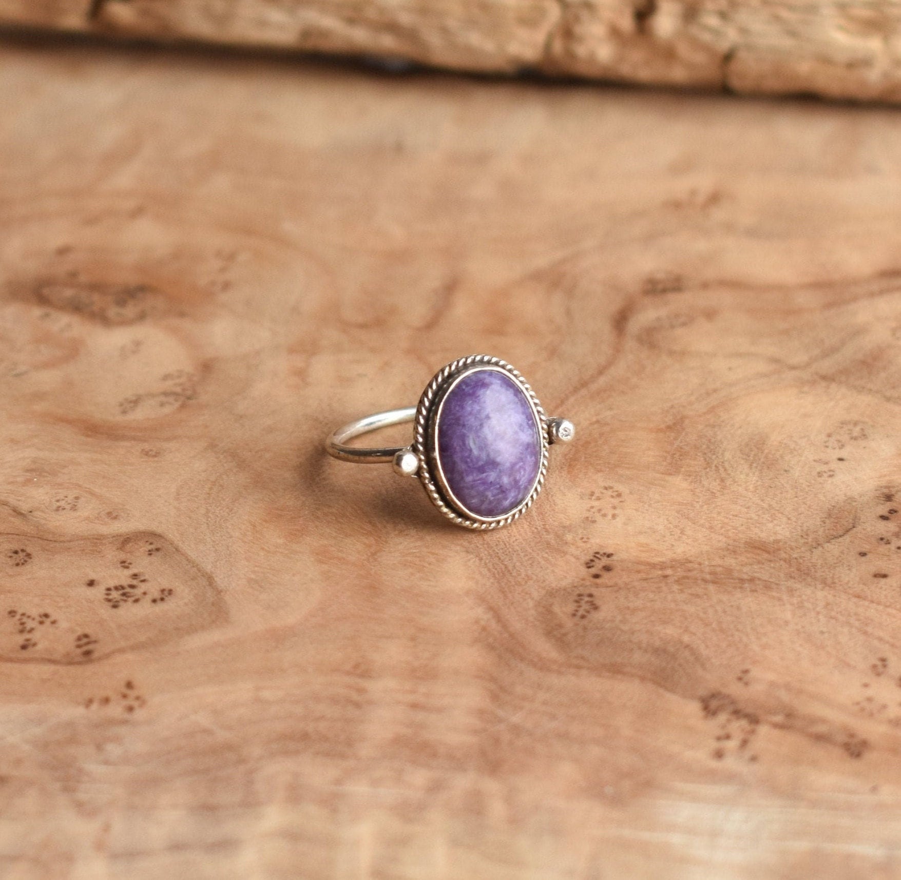 Purple Charoite Delica Ring - Sterling Silver