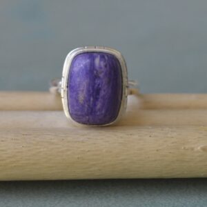 Purple Charoite Gemstone Ring: 925 Sterling Silver Statement Ring