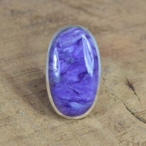 Purple Charoite Sterling Silver Ring: Handmade Oval Gemstone Jewelry