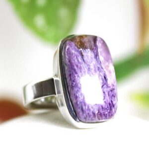 Purple Charoite Sterling Silver Ring, Unisex Cabochon Ring (size 9-9.5) Purple Charoite Sterling Silver Ring, Unisex Cabochon Ring (size 9-9.5)