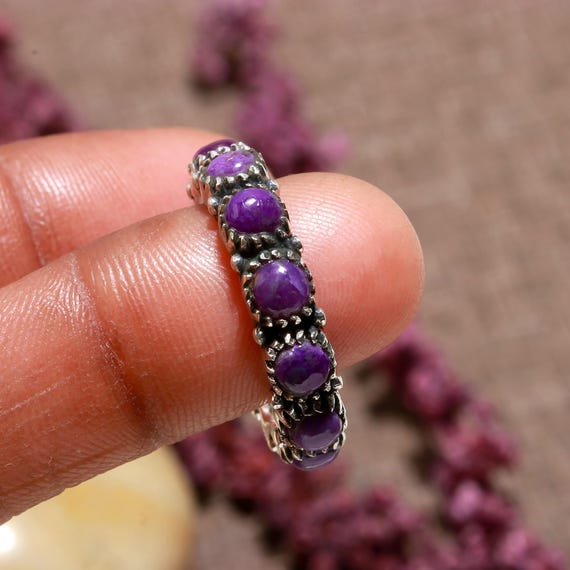 Sparkling Charoite Ring: Sterling Silver Purple Gemstone Statement Jewelry