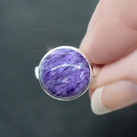 Twilight Mist- Genuine Charoite Sterling Silver Ring - Size 6