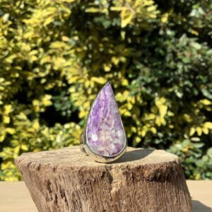 Womens Gemstone Silver Statement Ring, Charoite Teardrop Ring, Gift For Wife Or Girlfriend Womens Gemstone Silver Statement Ring, Charoite Teardrop Ring, Gift For Wife Or Girlfriend