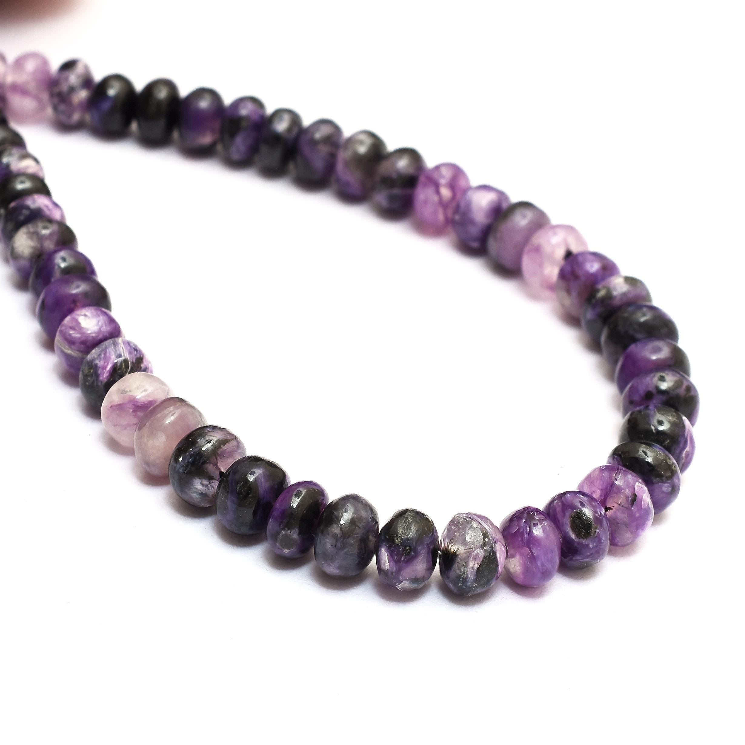 6mm-7mm Natural Russian Charoite Gemstone Smooth Rondelle Loose Beads | 8inch Strand