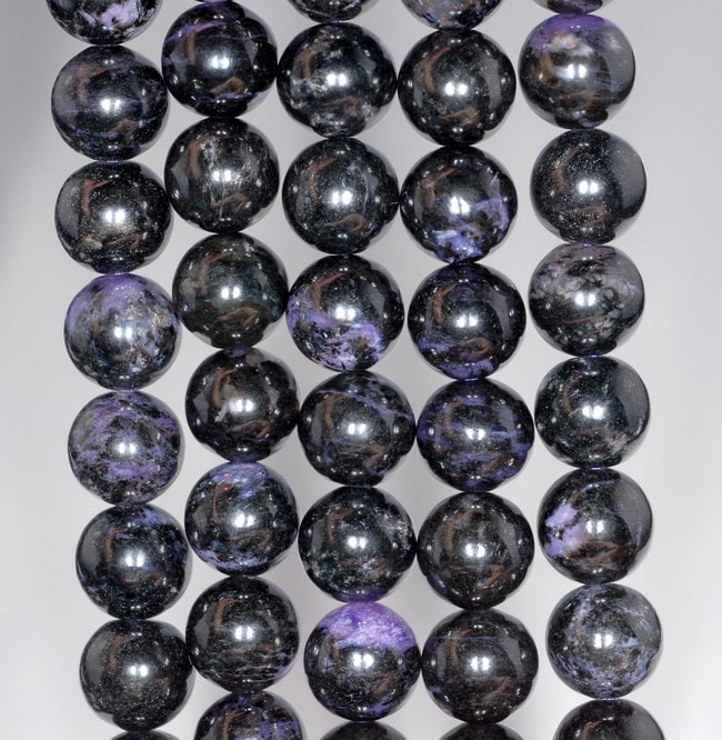 12mm Black Genuine Charoite Gemstone Round Loose Beads 15.5 Inch Full Strand (80000606-249)