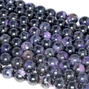 14mm Black Genuine Charoite Gemstone Round Loose Beads 7.5 inch Half Strand (80000626-249)