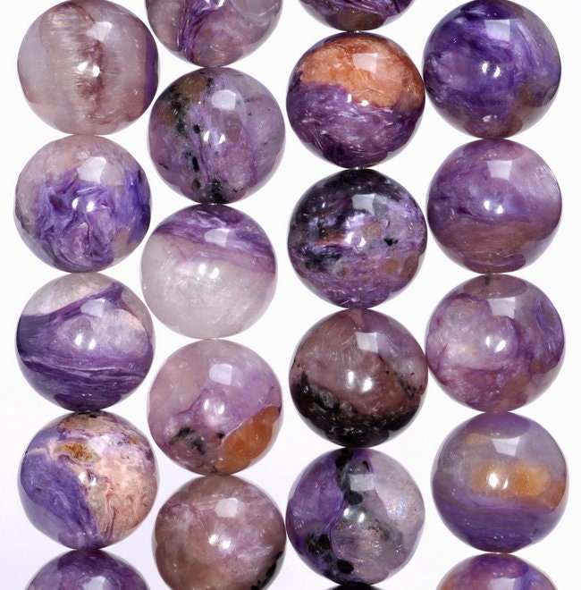 14mm  Genuine Charoite Gemstone Grade A Round Loose Beads 8 Inch Half Strand (80004121-a175)