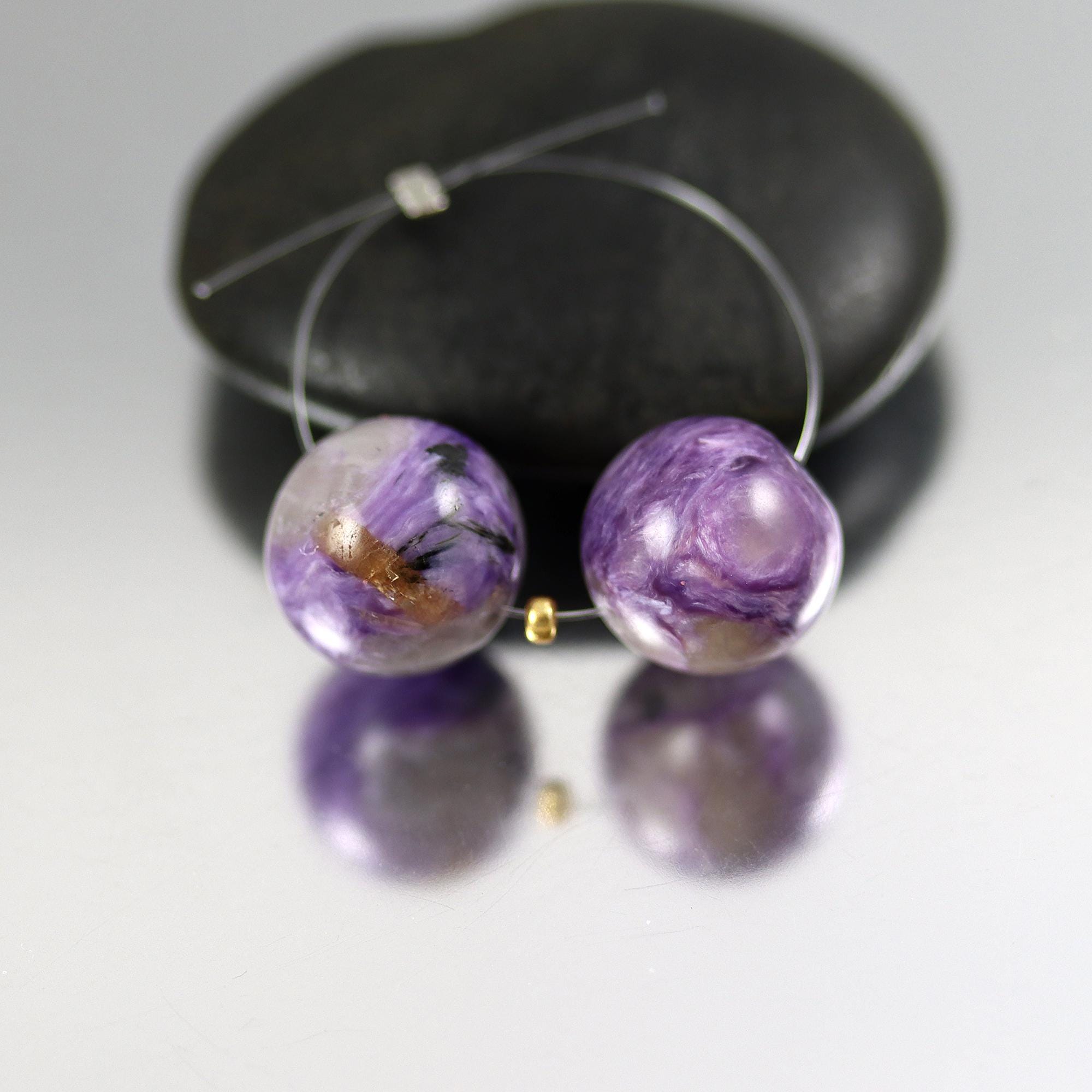 Charoite Round Beads - 12mm - Pair Or 5 Inches