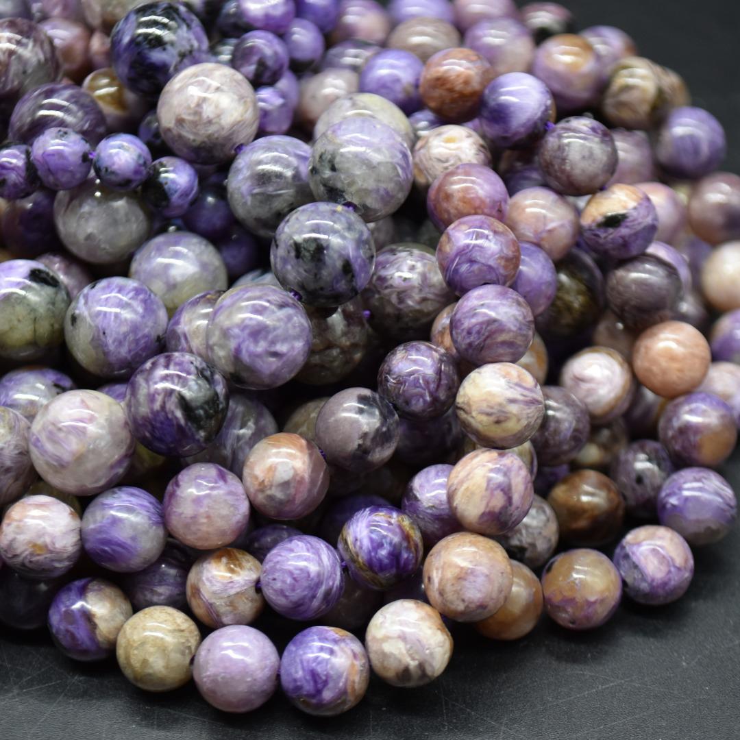 Charoite Round Beads - 4mm, 6mm, 8mm, 10mm - 15" Strand - Natural Gemstone Beads For Jewellery Making | Crystal Beads Charoite Round Beads - 4mm, 6mm, 8mm, 10mm - 15" Strand - Natural Gemstone Beads For Jewellery Making | Crystal Beads