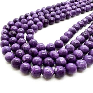 Dyed Purple Charoite Beads: Smooth Round Gemstone Spheres Beads - Pg132