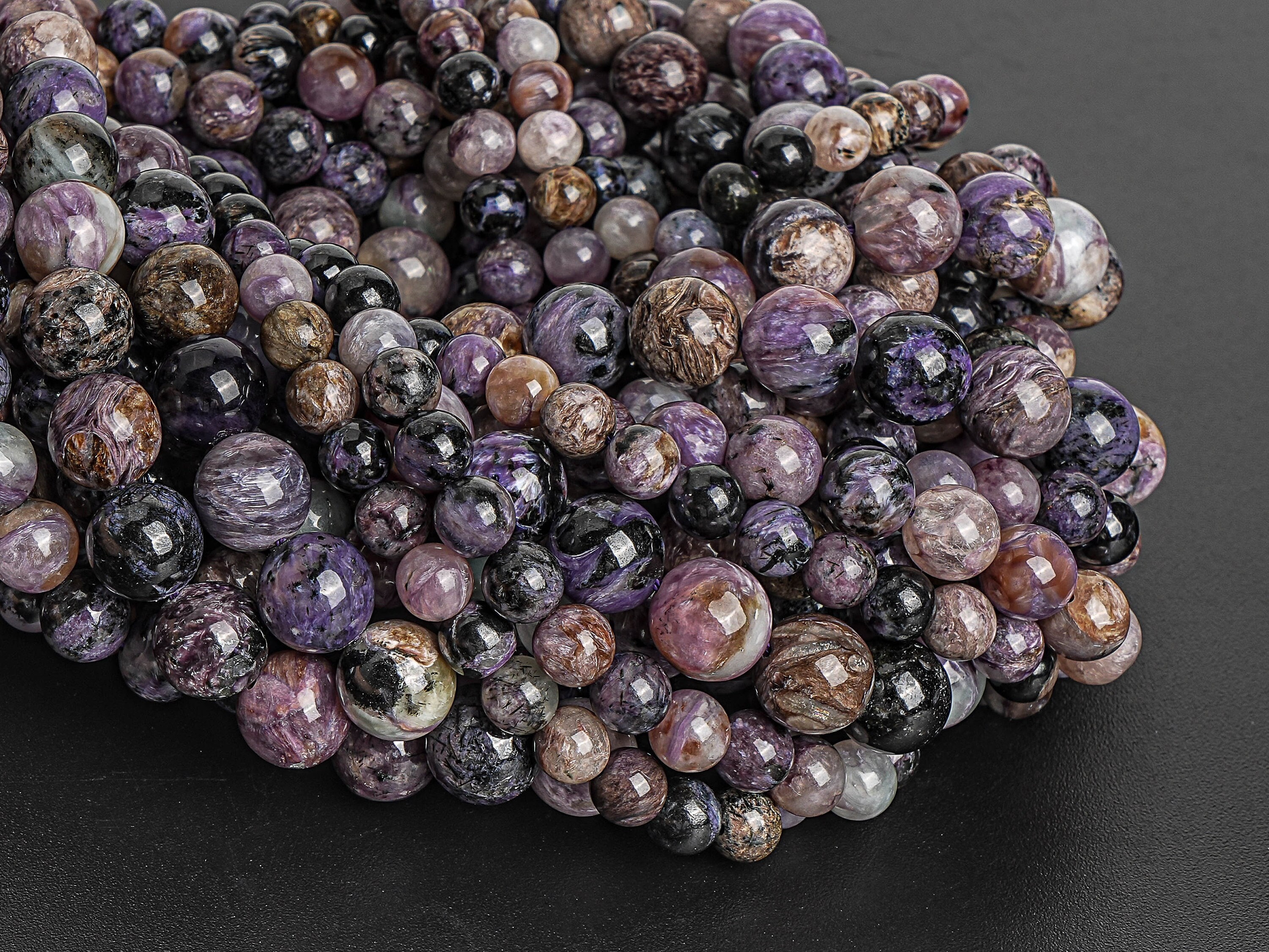 Genuine Natural Charoite Gemstone Beads 7mm 8mm 10mm Purple Black Brown Round A+ Quality Loose Beads