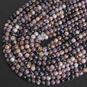Genuine Natural Purple Black Brown Charoite Loose Beads Grade A+ Round Shape 7mm 8mm 10mm