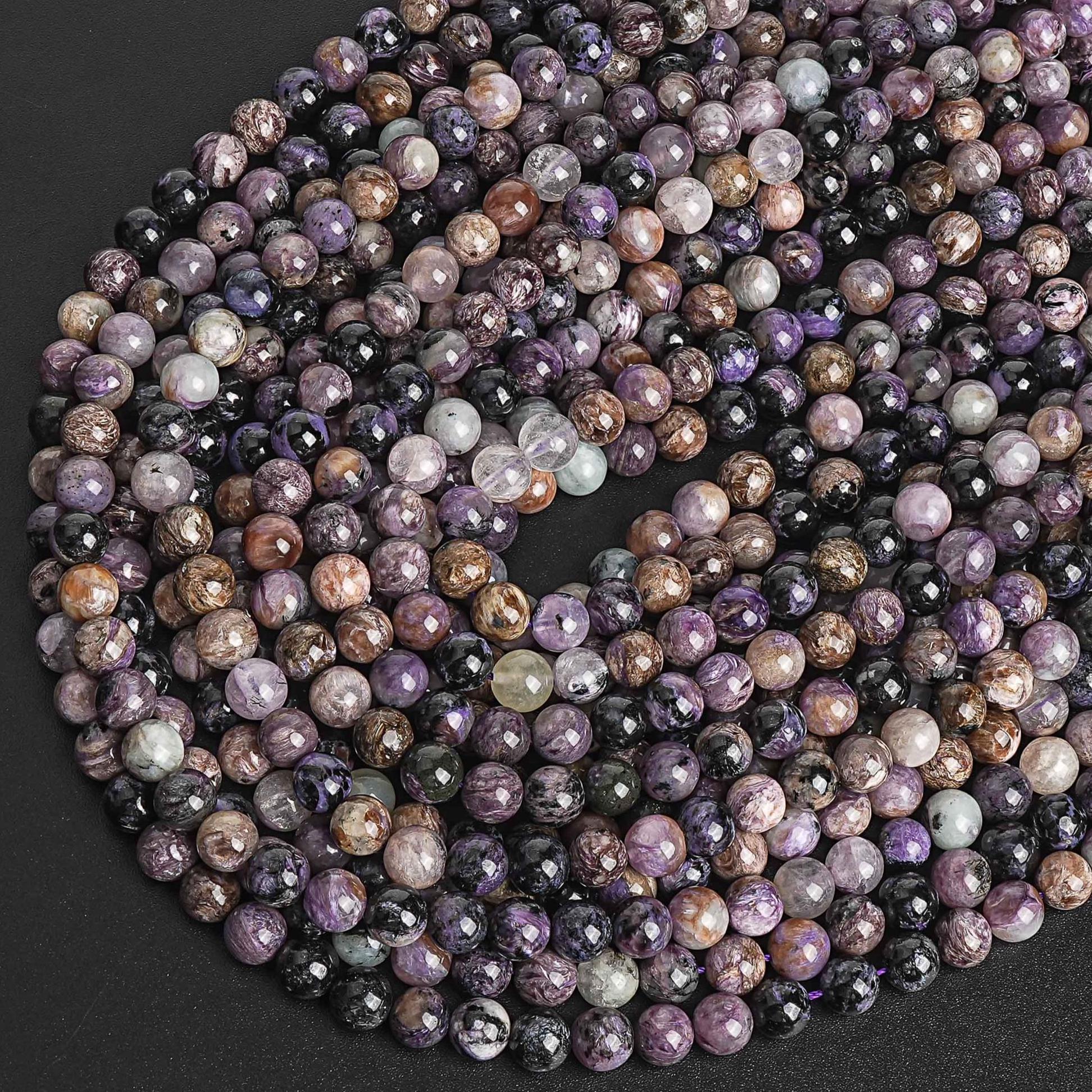 Genuine Natural Purple Black Brown Charoite Loose Beads Grade A+ Round Shape 7mm 8mm 10mm
