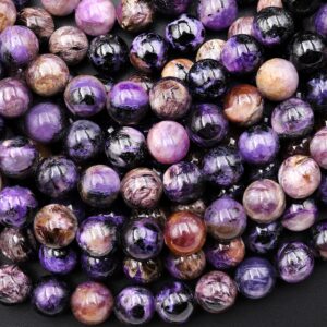 Genuine Natural Russian Charoite 6mm 8mm 10mm 11mm Smooth Round Beads 15.5" Strand