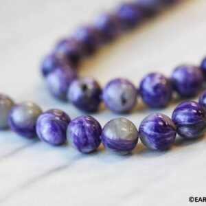 M/ Charoite 8-10mm Round Beads 16" Strand Size Varies Natural Gemstone Beads For Jewelry Making