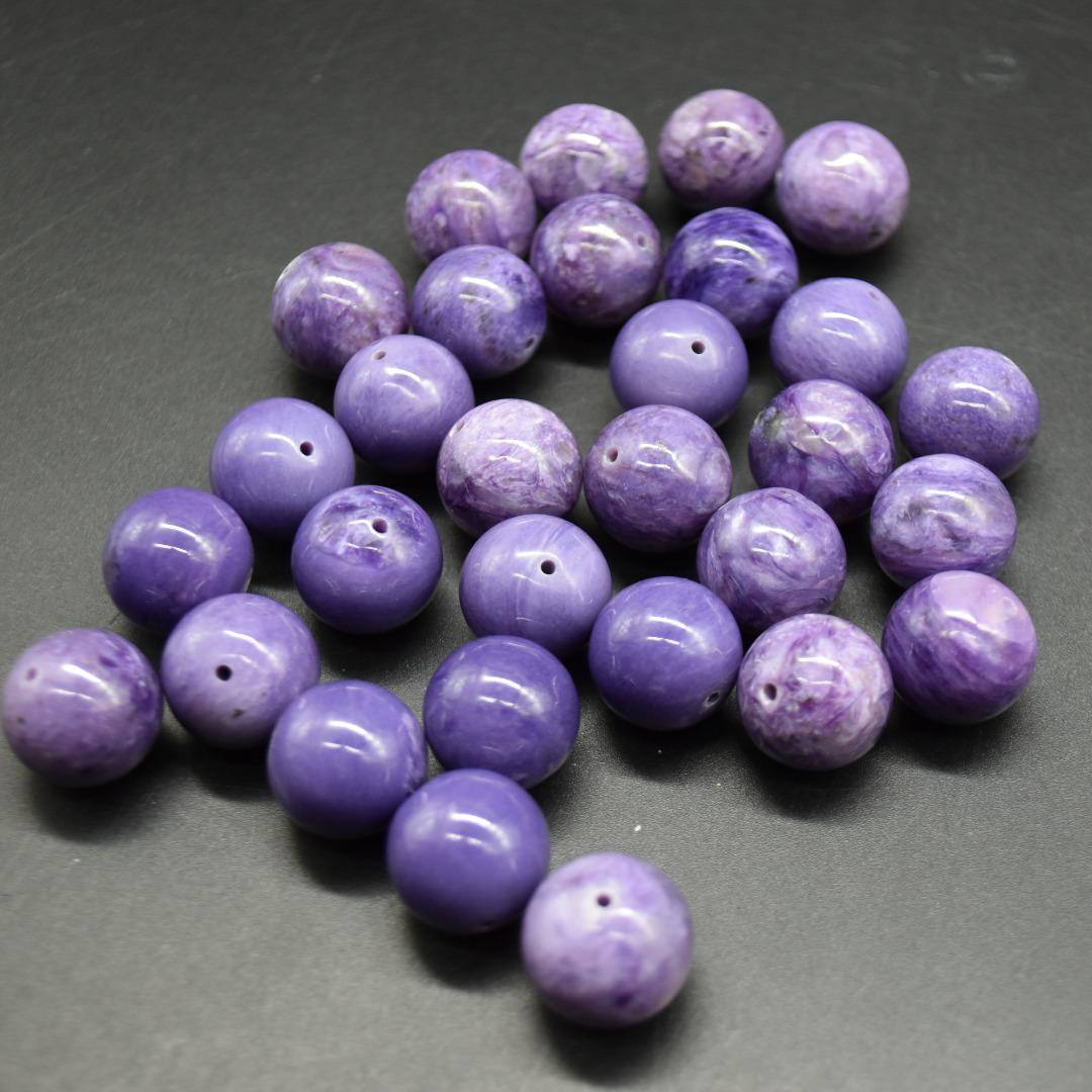 Charoite Smooth Round Loose Gemstone Beads - 14mm - 15mm - 1 Or 4 Count - Jewellery Making Supplies | Crystal Beads