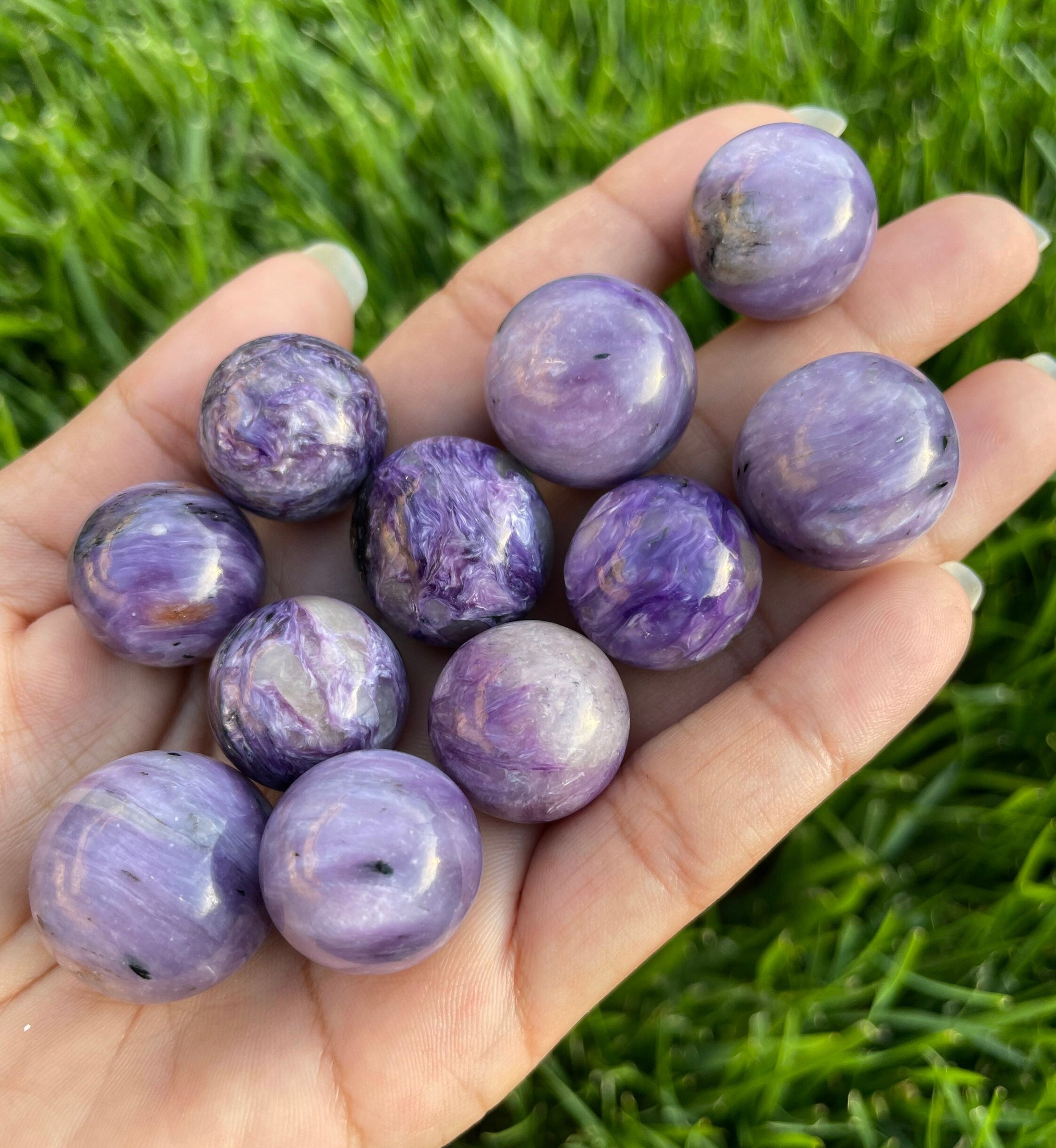 Charoite Crystal Sphere: Polished Lavender Purple Gemstone (10-30mm)