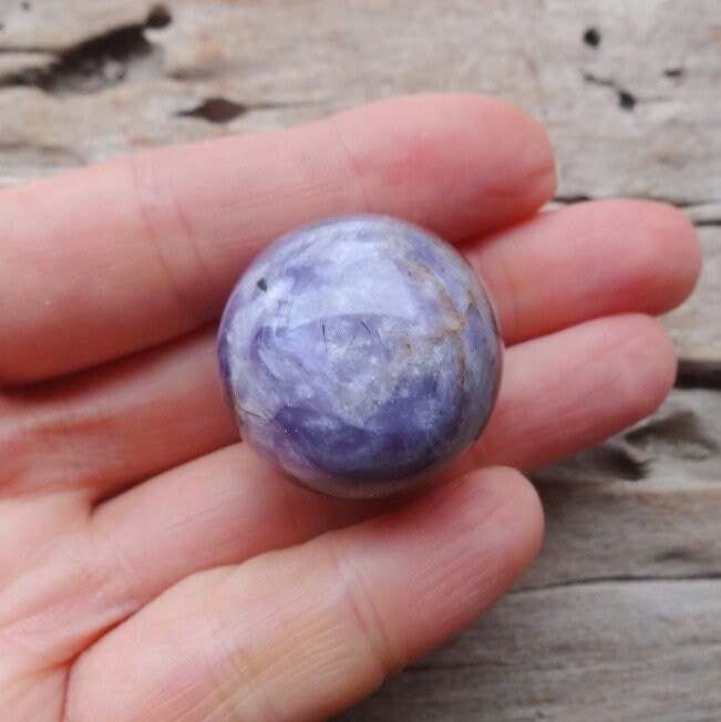 Natural Charoite Sphere 26mm, Russian Stone Home Decor, Rocks And Geodes