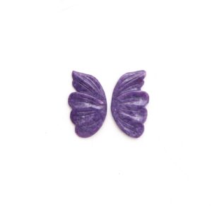 Natural Charoite Wings Carving Loose Gemstone, 20x36 mm, Charoite Jewelry Making Gemstone, Pair ( 2 Pieces )