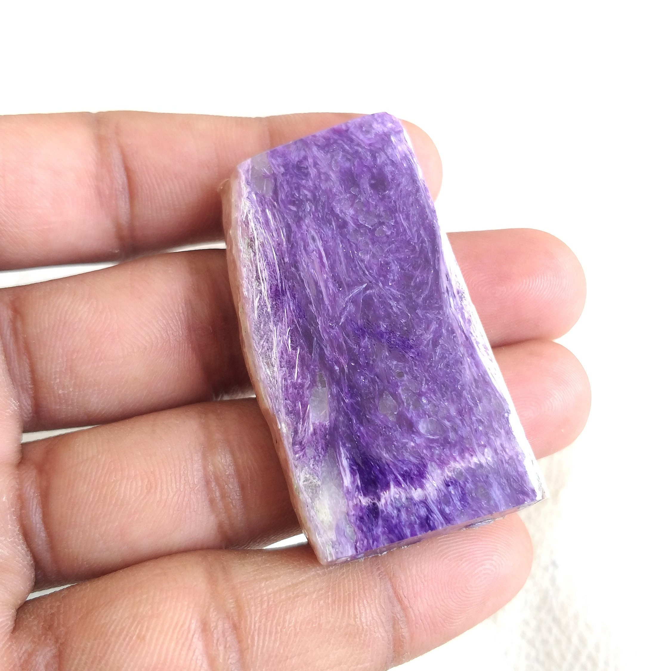 Polished Charoite Stone Slice: Natural Gemstone Slab (53x27x7mm)