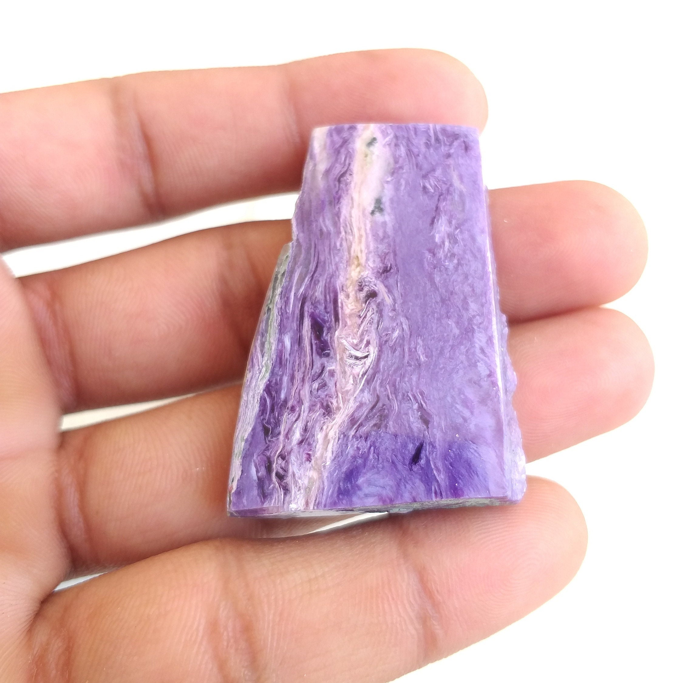 Polished Charoite Stone Slice: Natural Gemstone Slab (46x31x7 Mm, 86.5 Carat)