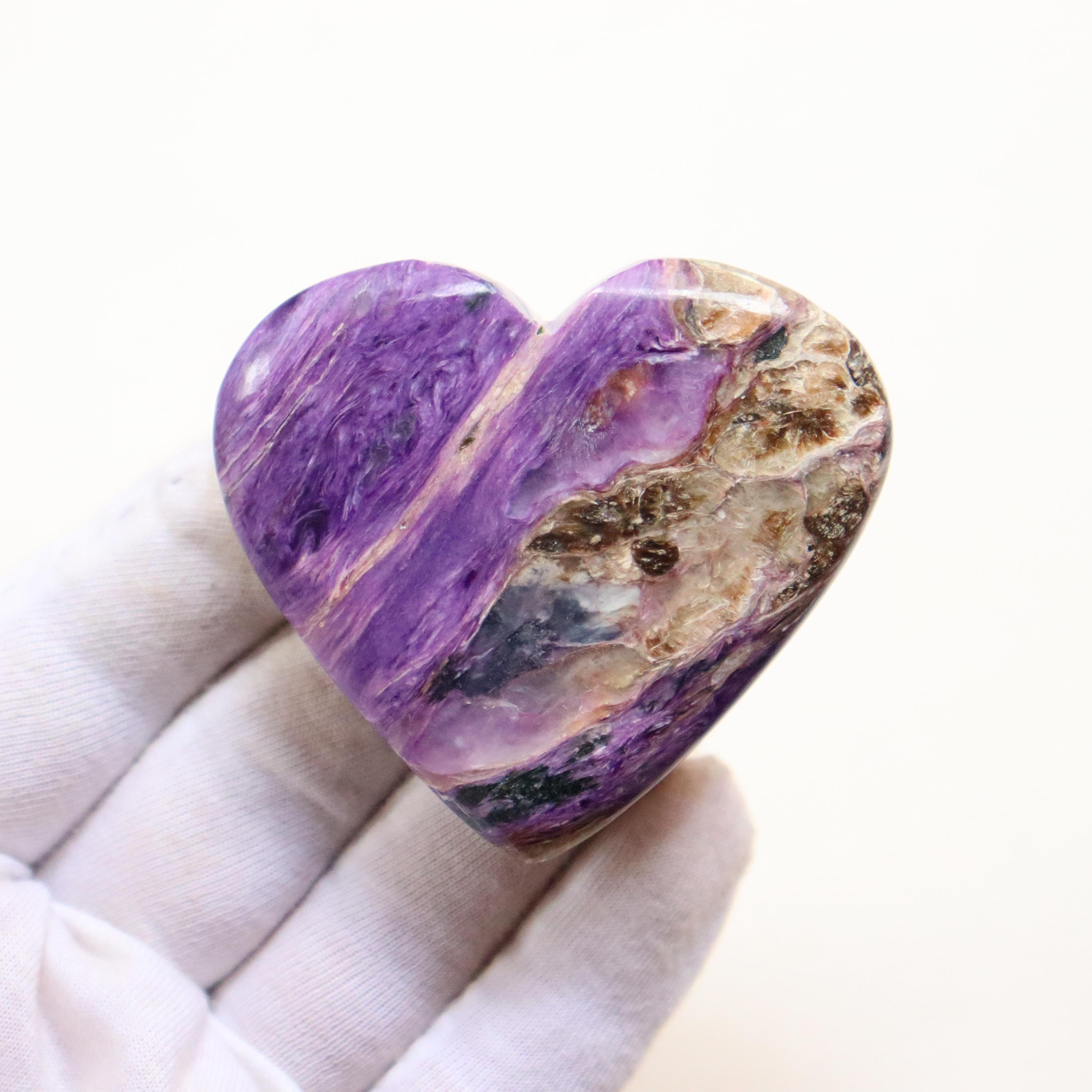 Rare Charoite Heartstone, Natural Charoite Stone From Russia, High Quality Charoite Heart, Balancing Stone, Third Eye And Crown Chakra