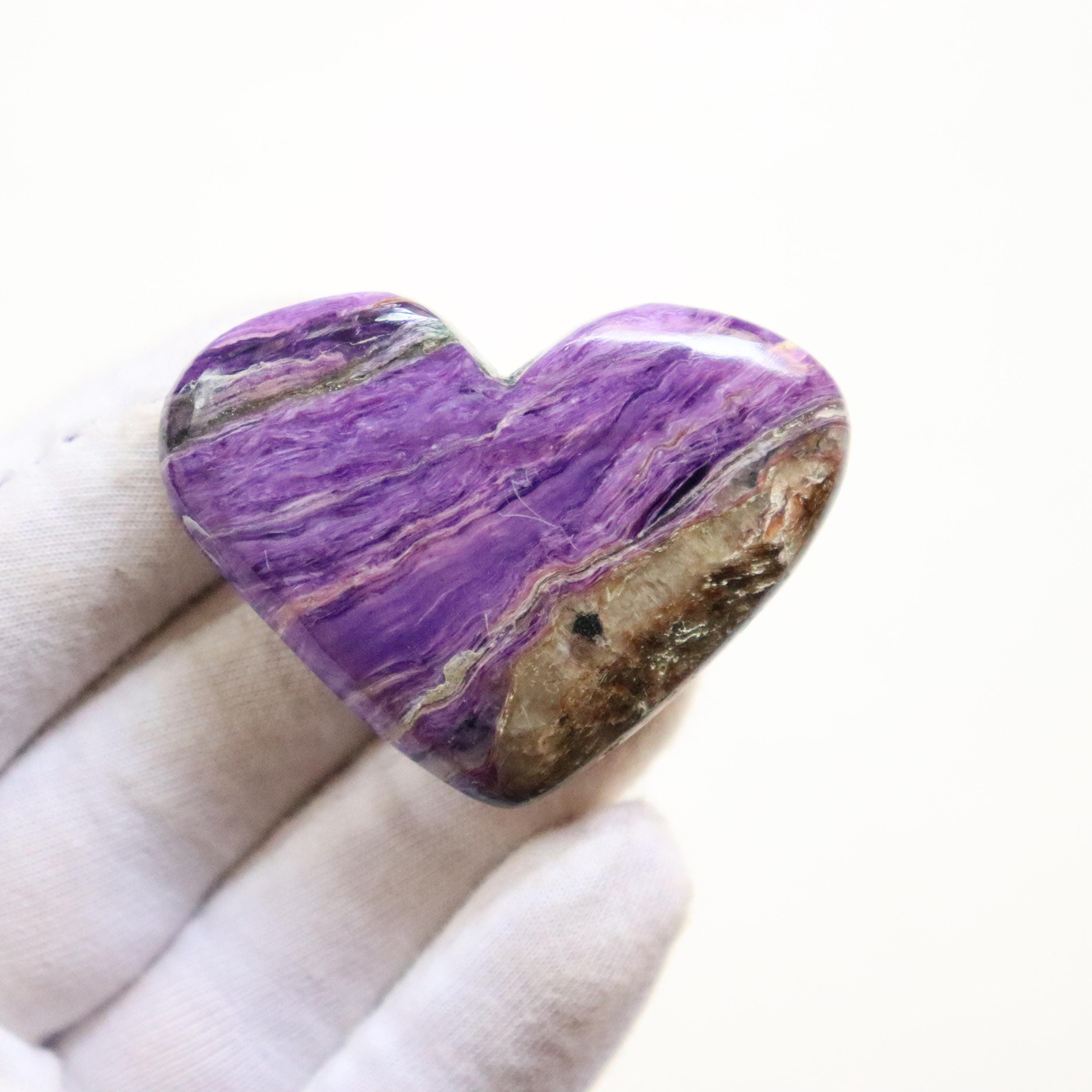 Rare Charoite Heartstone, Natural Charoite Stone From Russia, High Quality Charoite Heart, Balancing Stone, Third Eye And Crown Chakra