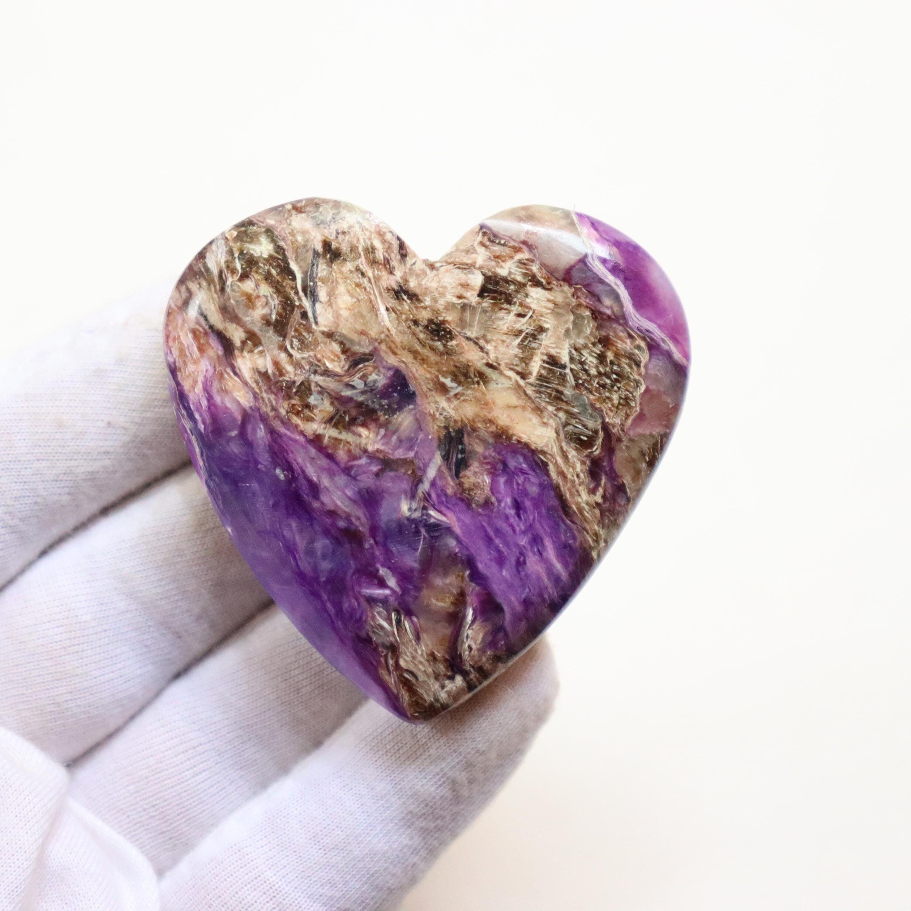 Rare Charoite Heartstone, Natural Charoite Stone From Russia, High Quality Charoite Heart, Balancing Stone, Third Eye And Crown Chakra