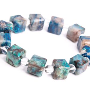 10-11MM Chrysocolla Beads Blue Green Bracelet Grade AA Genuine Natural Beveled Edge Faceted Cube Gemstone 7.5" (118487h-4037)