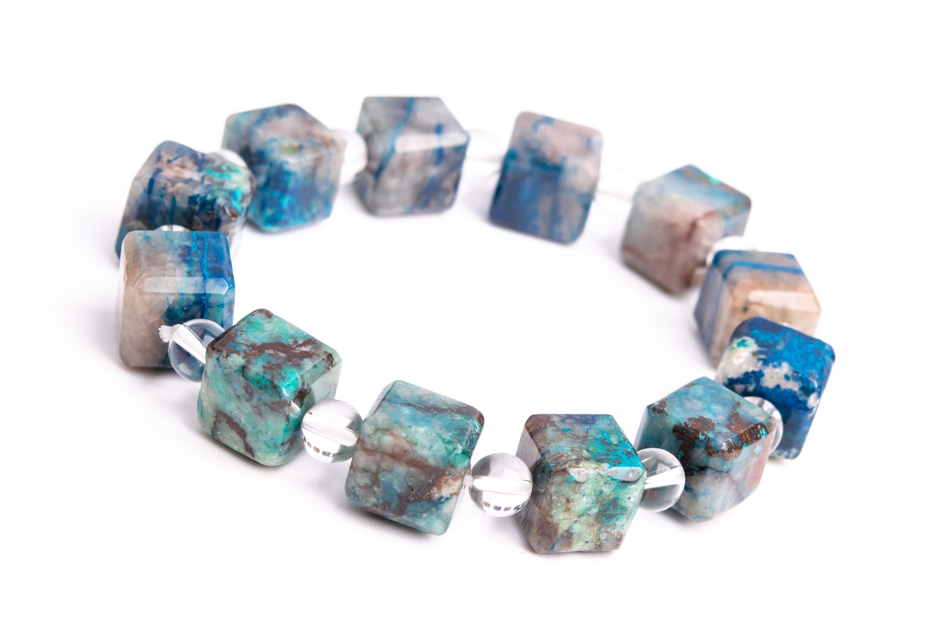 10-11mm Chrysocolla Beads Blue Green Bracelet Grade Aa Genuine Natural Beveled Edge Faceted Cube Gemstone 7.5" (118487h-4037)