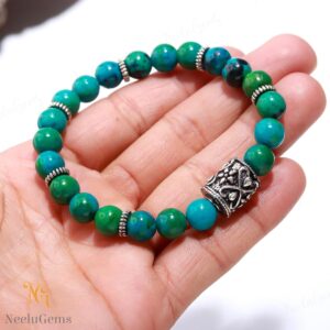8mm Blue Chrysocolla Bracelet, Natural Stone Of Empowerment & Truth, Throat Chakra Healing Jewelry, Creative Expression Gift, Unisex Yoga