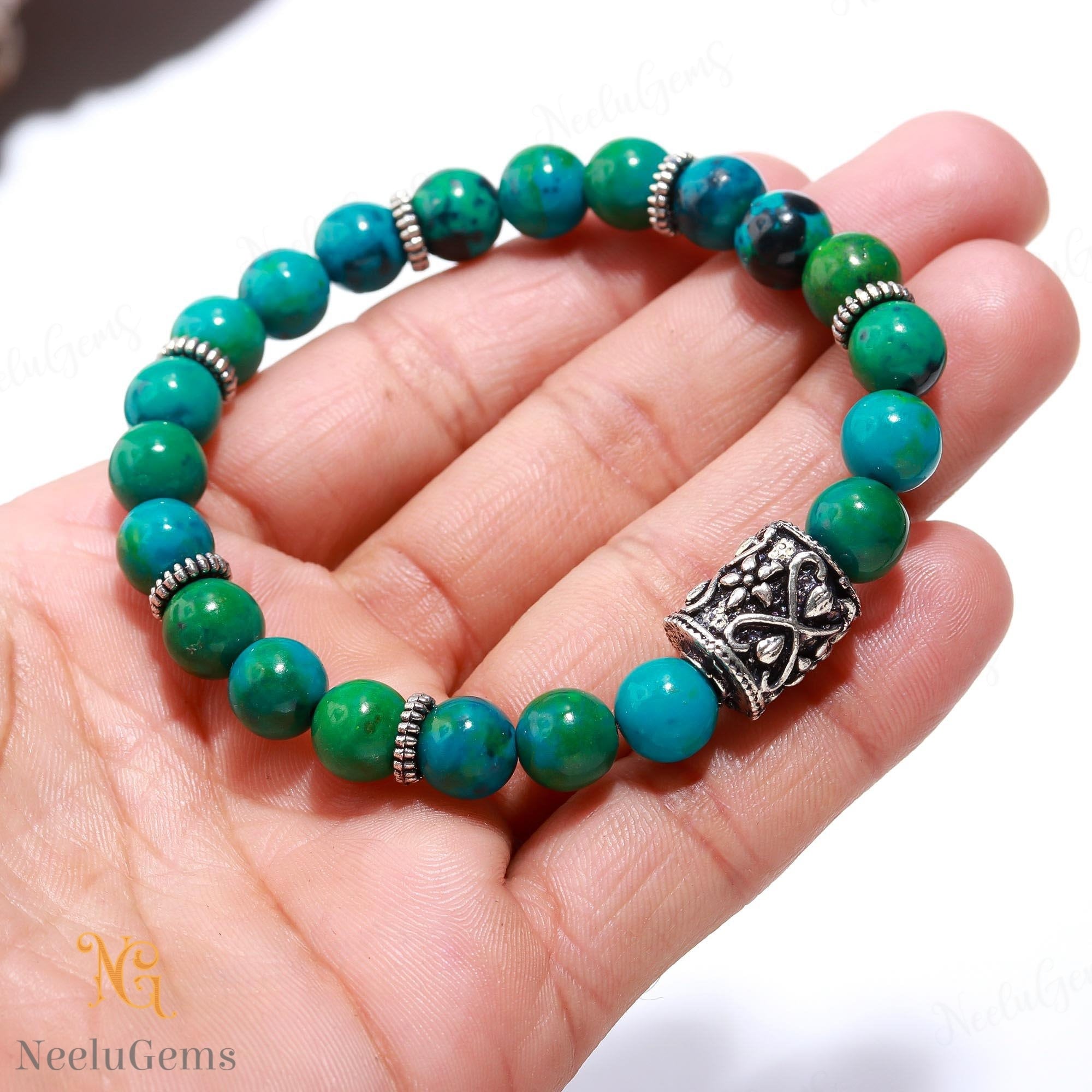 8mm Blue Chrysocolla Bracelet, Natural Stone Of Empowerment & Truth, Throat Chakra Healing Jewelry, Creative Expression Gift, Unisex Yoga 8mm Blue Chrysocolla Bracelet, Natural Stone Of Empowerment & Truth, Throat Chakra Healing Jewelry, Creative Expression Gift, Unisex Yoga