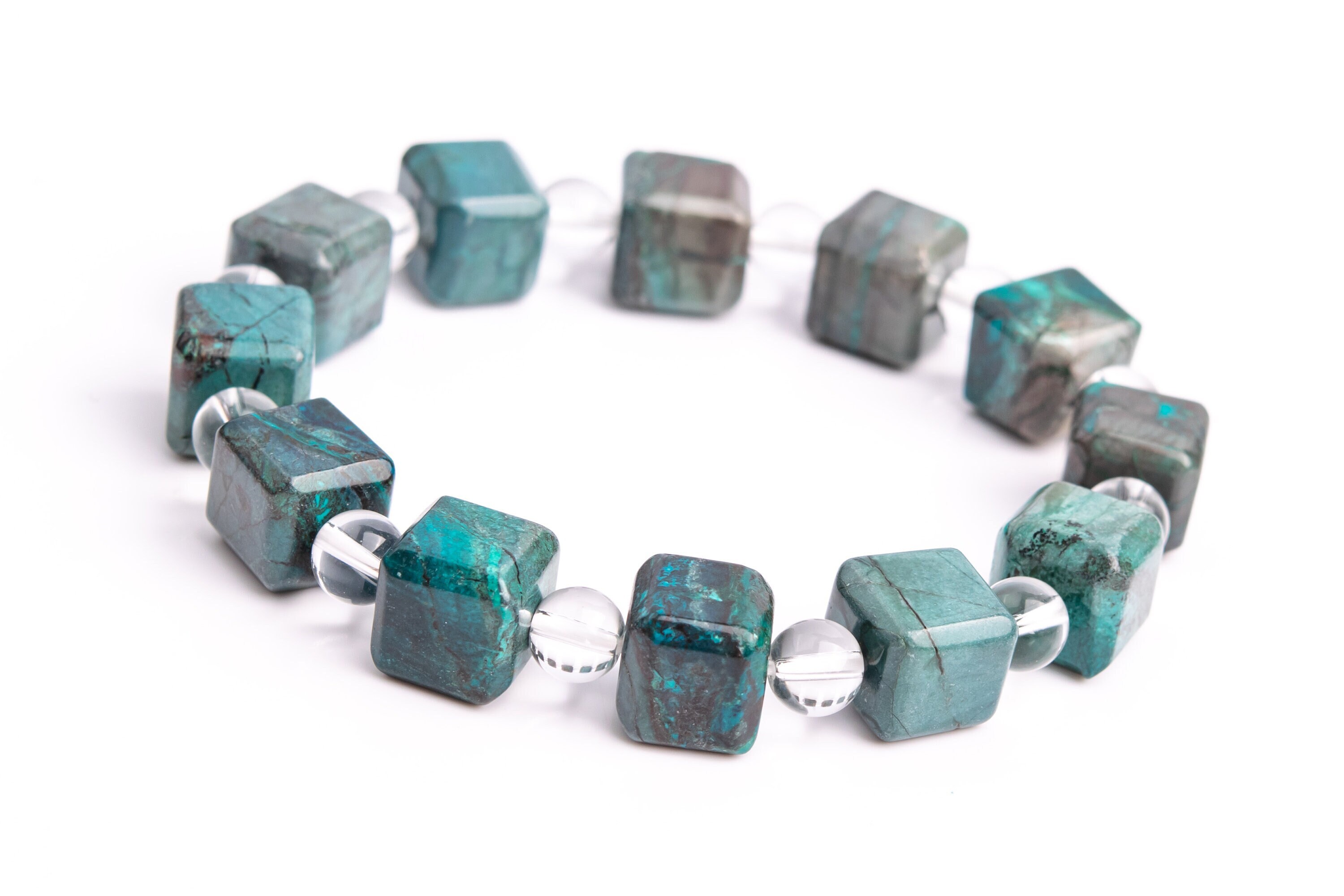 9-10mm Chrysocolla Beads Gray Green Bracelet Grade Aaa Genuine Natural Beveled Edge Faceted Cube Gemstone 7.5" (118494h-4037)