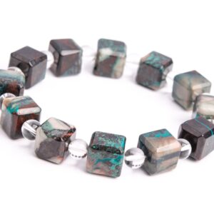 9-10MM Chrysocolla Beads Brown Bracelet Grade AA Genuine Natural Beveled Edge Faceted Cube Gemstone 7.5" (118498h-4037)