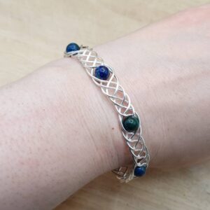 Adjustable Chrysocolla Cuff Bracelet. Celtic Knot Silver Filled Bracelets For Women. Reiki Jewelry.