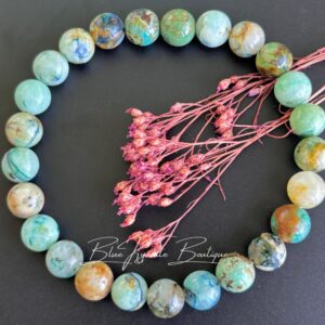 African Chrysocolla Bracelet 8 Mm - Communication, Peace & Self-expression - Throat Chakra Jewelry