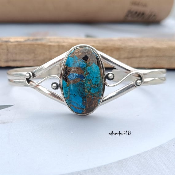 Chrysocolla Bangle: Handmade 925 Sterling Silver Boho Cuff Chrysocolla Bangle: Handmade 925 Sterling Silver Boho Cuff