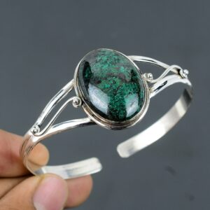 Chrysocolla Bangle: Handmade 925 Sterling Silver Adjustable Cuff