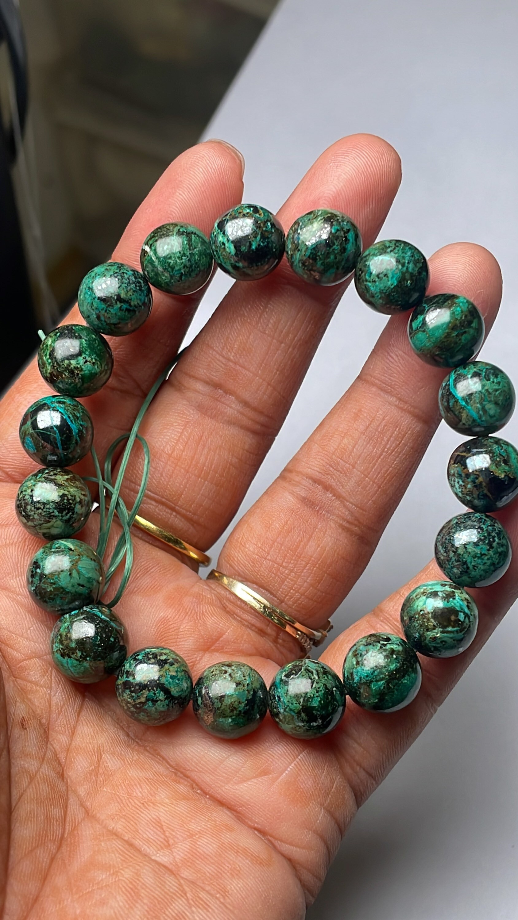Beautiful- Natural Rare Chrysocolla | 10 Mm Round Beaded Bracelet | Chrysocolla Beads Communication | Relaxation | Absorption For Sale