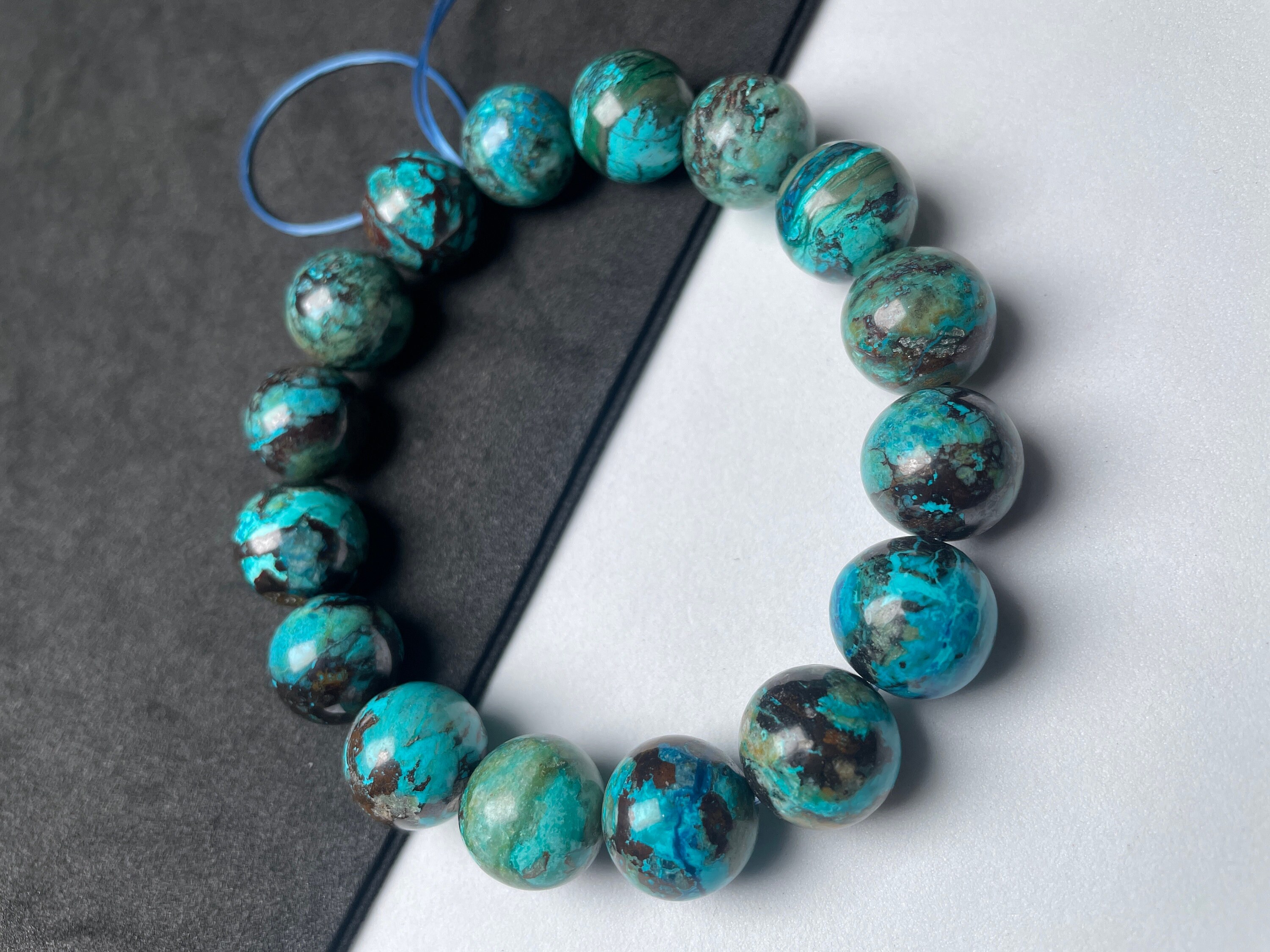 Beautiful Natural Rare Chrysocolla Round Beaded Bracelet, 13-13.5 Mm Chrysocolla Beads Communication - Relaxation - Absorption- Gift For Her