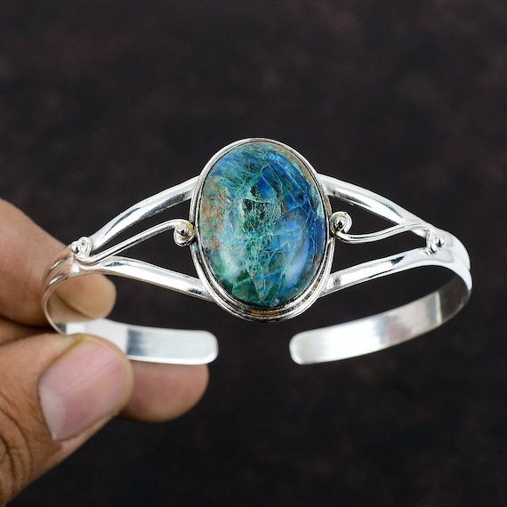 Boulder Chrysocolla Bangle: Adjustable 925 Sterling Silver Cuff Boulder Chrysocolla Bangle: Adjustable 925 Sterling Silver Cuff