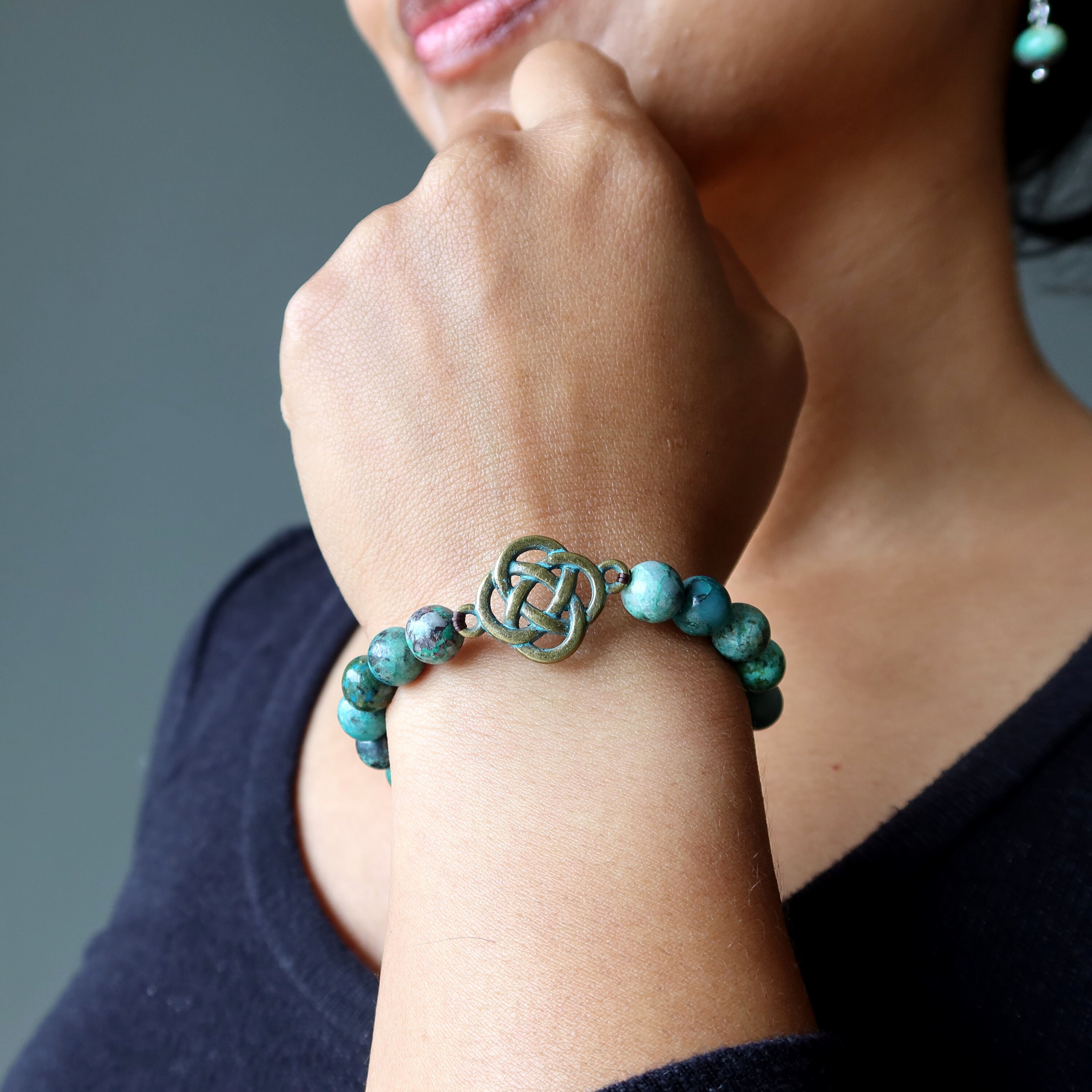 Chrysocolla Bracelet Celtic Knot Gemstone Green Patina Chrysocolla Bracelet Celtic Knot Gemstone Green Patina