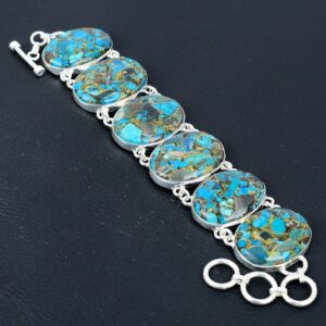 Copper Chrysocolla Bracelet: Handmade 925 Sterling Silver Adjustable Gemstone Jewelry