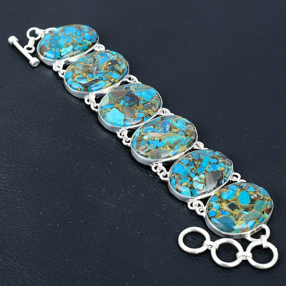 Copper Chrysocolla Bracelet: Handmade 925 Sterling Silver Adjustable Gemstone Jewelry Copper Chrysocolla Bracelet: Handmade 925 Sterling Silver Adjustable Gemstone Jewelry